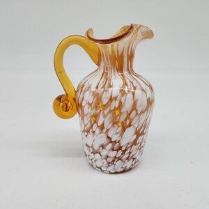 Vintage Pilgrim Amber & White Speckled Glass Pitcher Creamer Decor Handblown